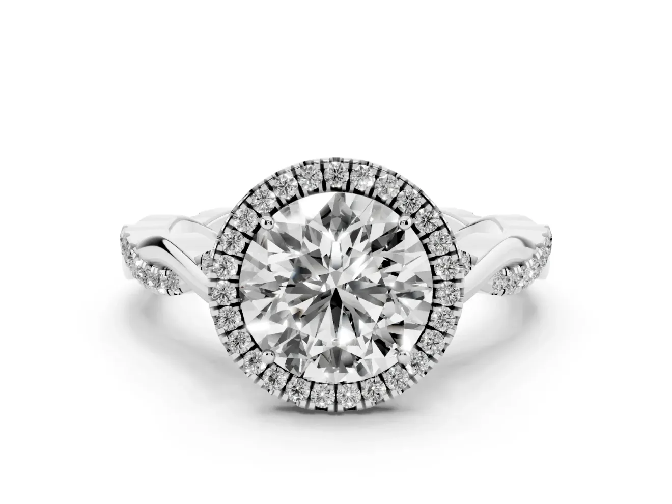 Round Halo Engagement Ring Setting | Pavé Twist Band | Platinum