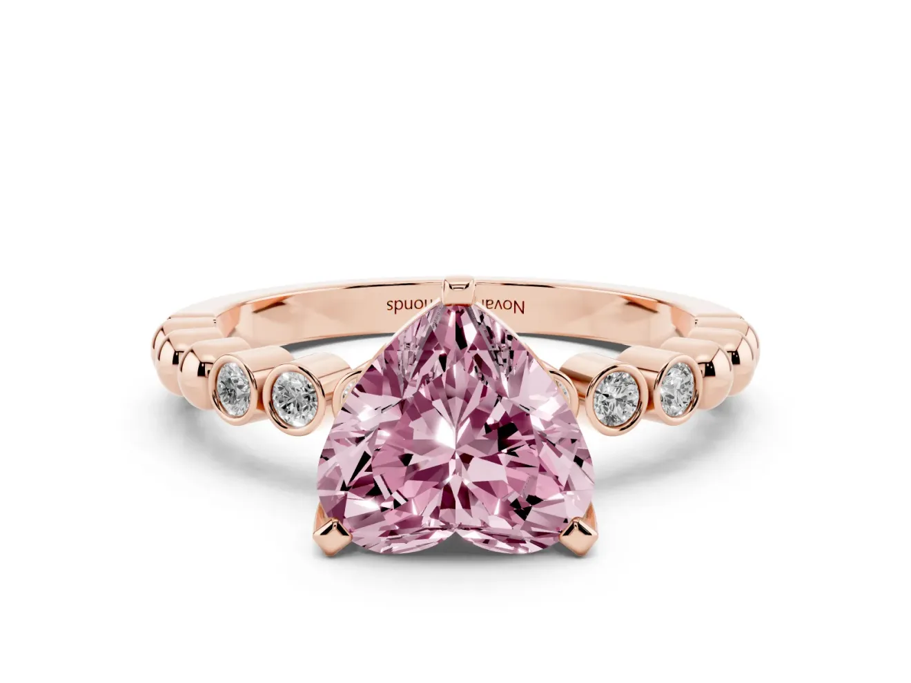 Heart-Shaped Beaded Solitaire Engagement Ring Setting for a Fancy Pink Lab-Grown Diamond | Rose Gold