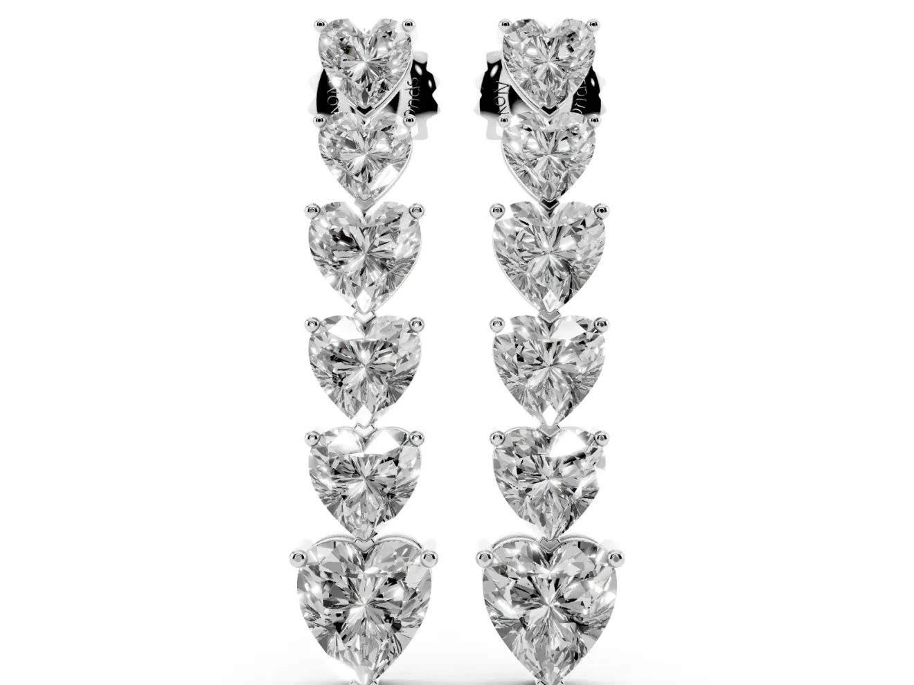 Heart Lab-Grown Diamond Graduated Linear Drop Earrings | Six Stacked Hearts | Sterling Silver