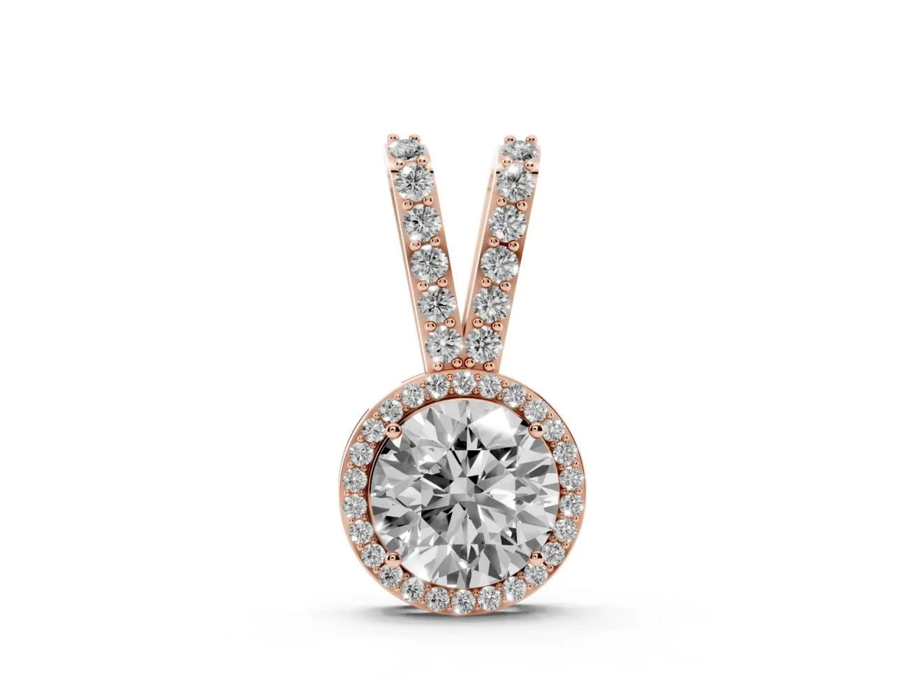 Round Lab-Grown Diamond Halo Pendant Necklace | Rose Gold