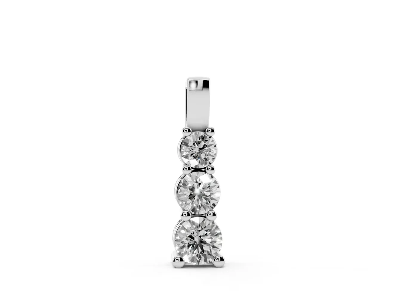 Round Lab-Grown Diamond Three-Stone Vertical Pendant Necklace | Shared Prongs | Sterling Silver