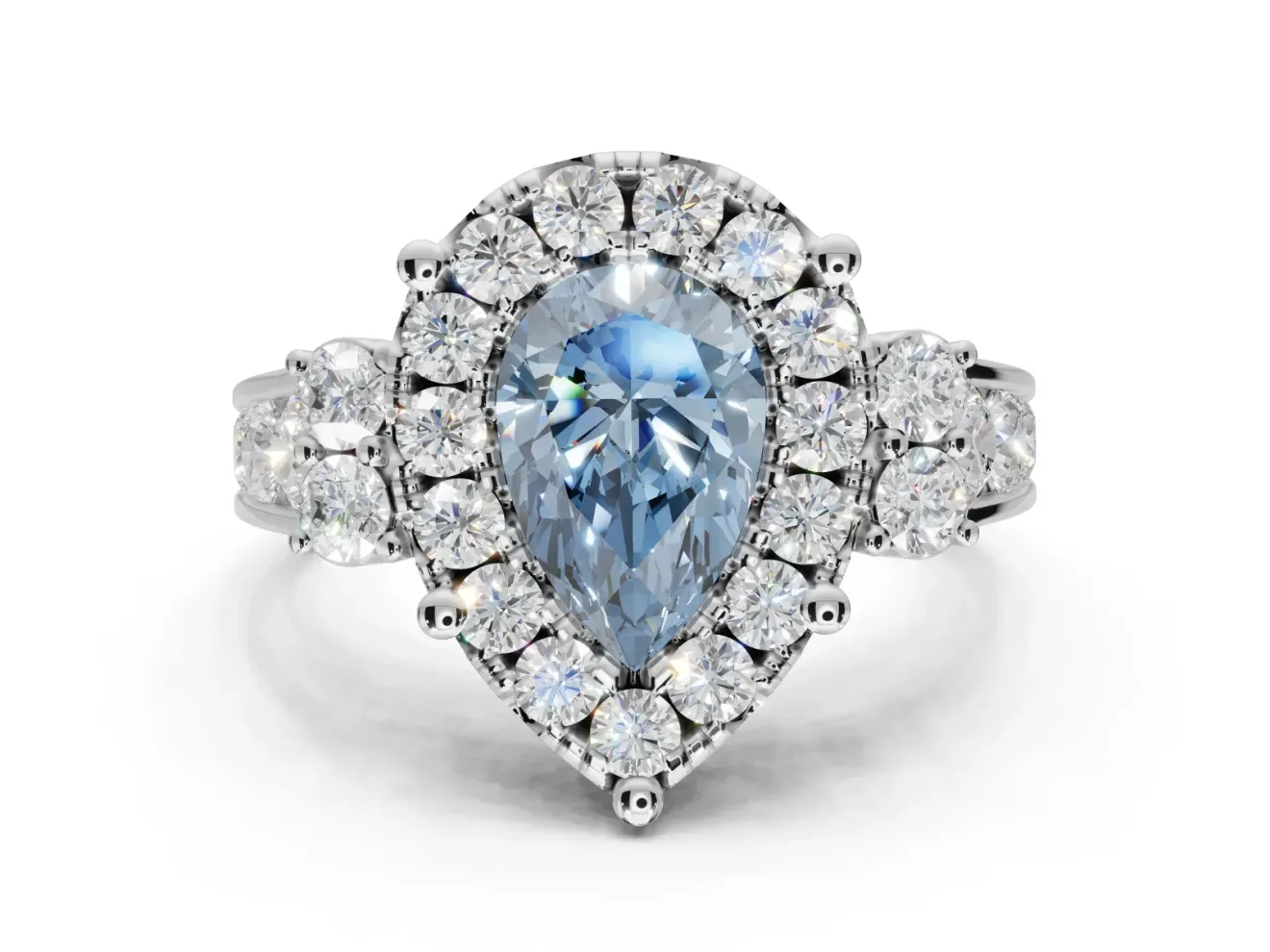 Pear-Shaped Halo Engagement Ring Setting for a Fancy Blue Lab-Grown Diamond | Graduated Channel Band | Platinum