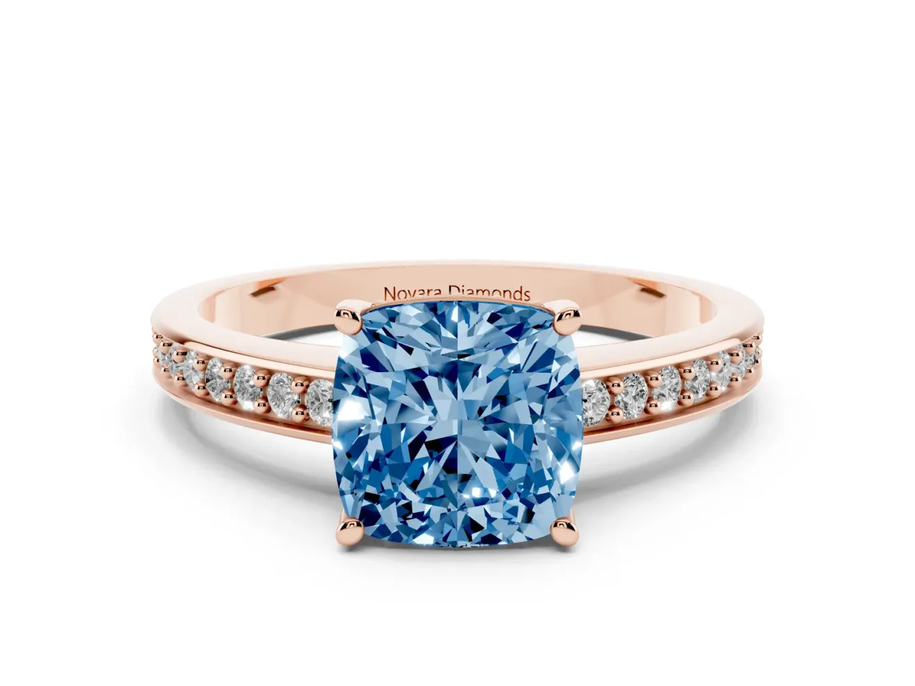 Cushion Cut Pave Solitaire Engagement Ring Setting for a Fancy Blue Lab-Grown Diamond | Accented Basket | Rose Gold