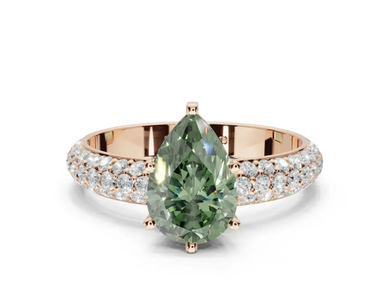 Pear-Shaped Domed Pavé Engagement Ring Setting for a Fancy Green Lab-Grown Diamond | Rose Gold