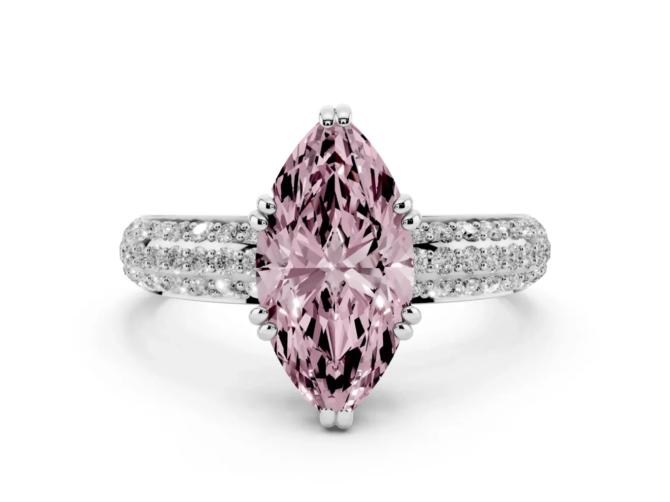 Marquise Three Row Pave Engagement Ring Setting for a Fancy Pink Lab-Grown Diamond | Platinum