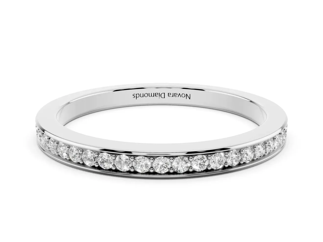 Round Lab-Grown Diamond Low Profile Pavé Wedding Band | Three-Quarter Eternity | White Gold