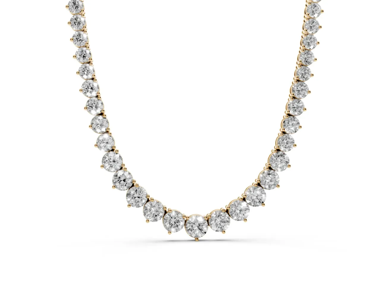 Round Lab-Grown Diamond Graduated Tennis Necklace | Linked Prong Heads | Yellow Gold