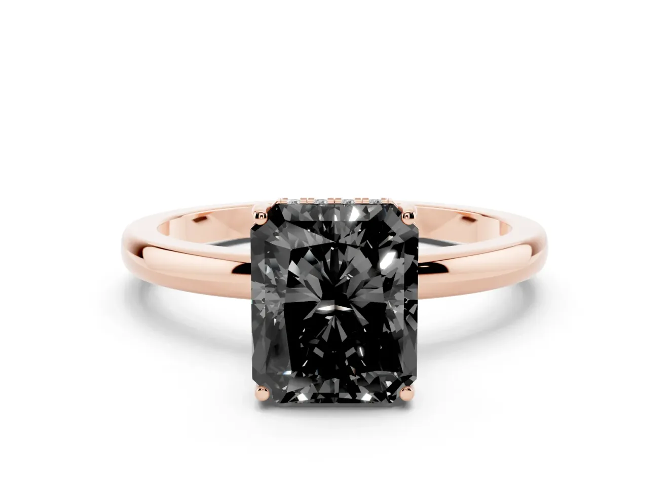 Radiant Cut Hidden Halo Engagement Ring Setting for a Black Center | Thin Band | Rose Gold