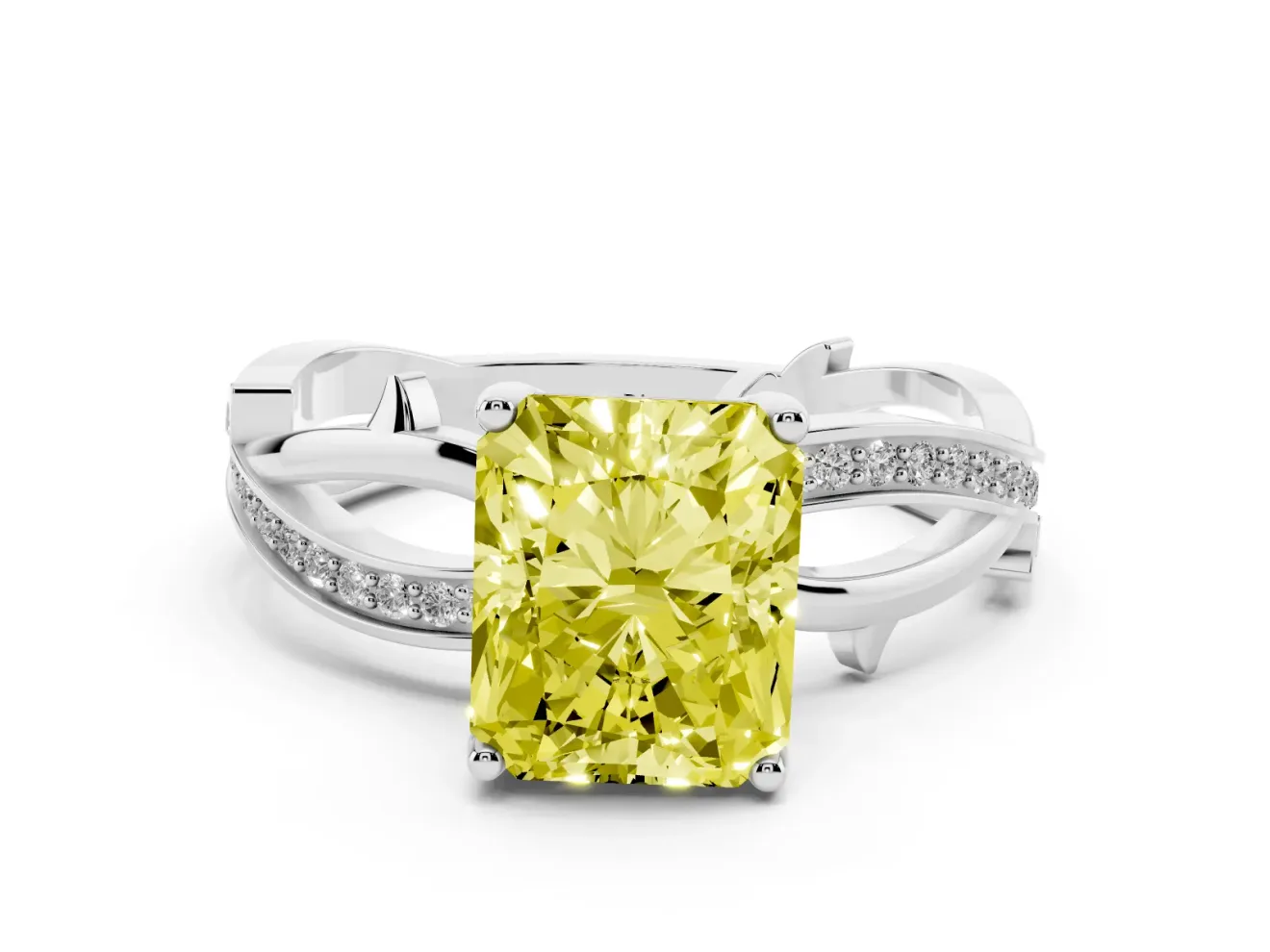 Radiant Cut Twisted Engagement Ring Setting for a Fancy Yellow Lab-Grown Diamond | Sterling Silver - Design NV-24635