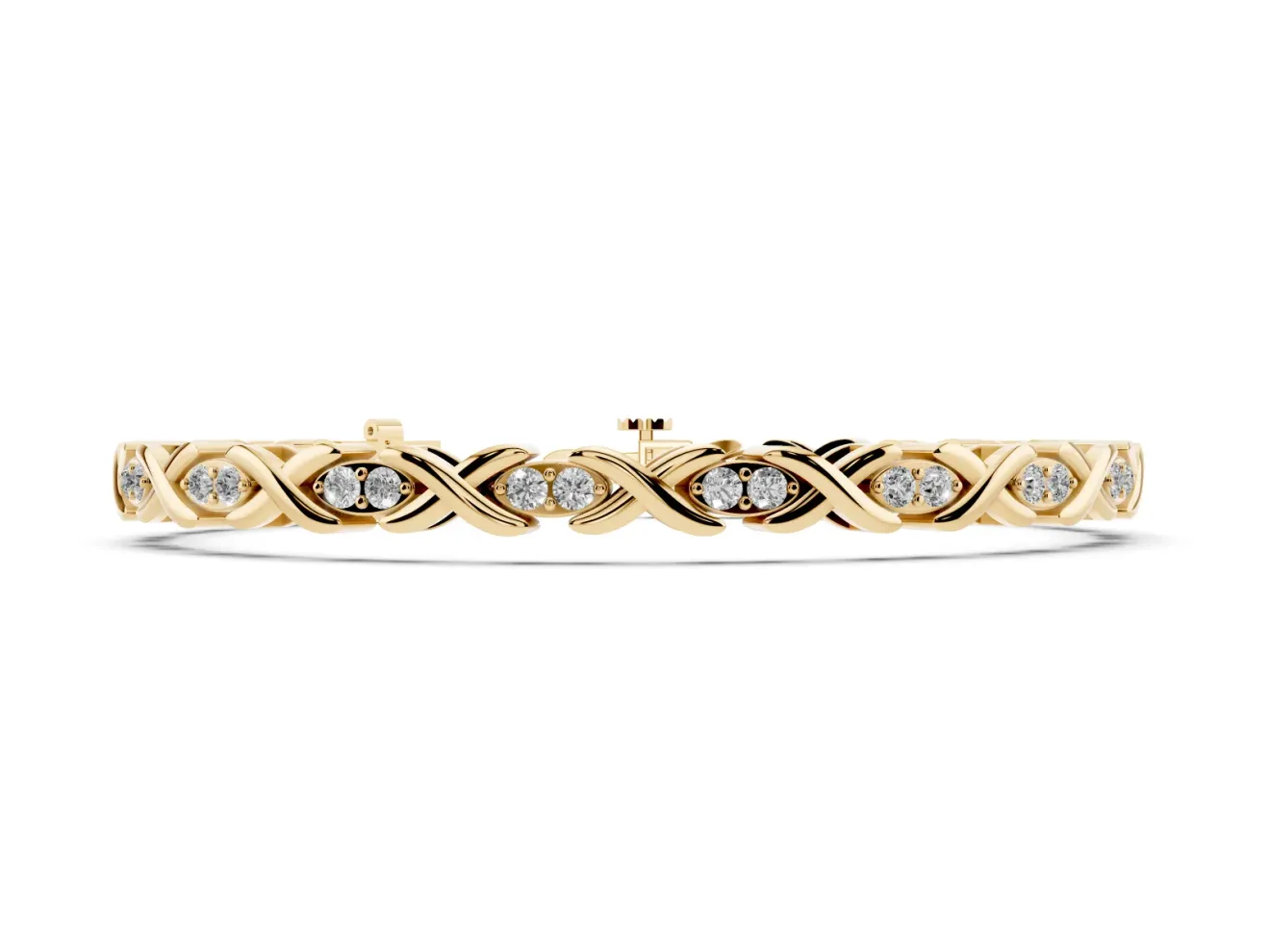 Round Lab-Grown Diamond X-Link Tennis Bracelet | Paired Stones in Pointed Ovals | Yellow Gold