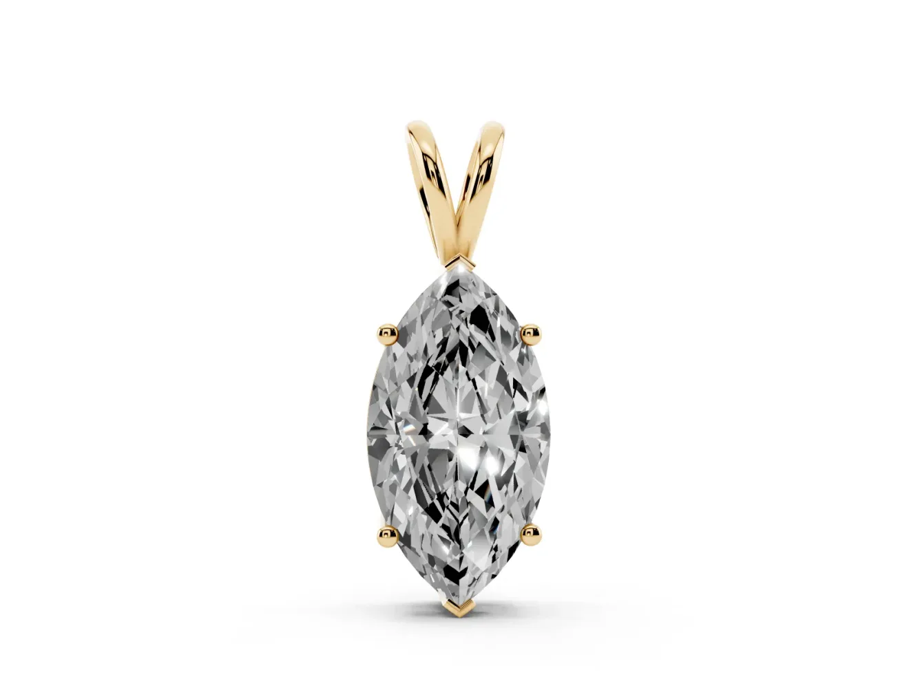 Marquise Lab-Grown Diamond Solitaire Pendant Necklace | V Split Bail | Yellow Gold