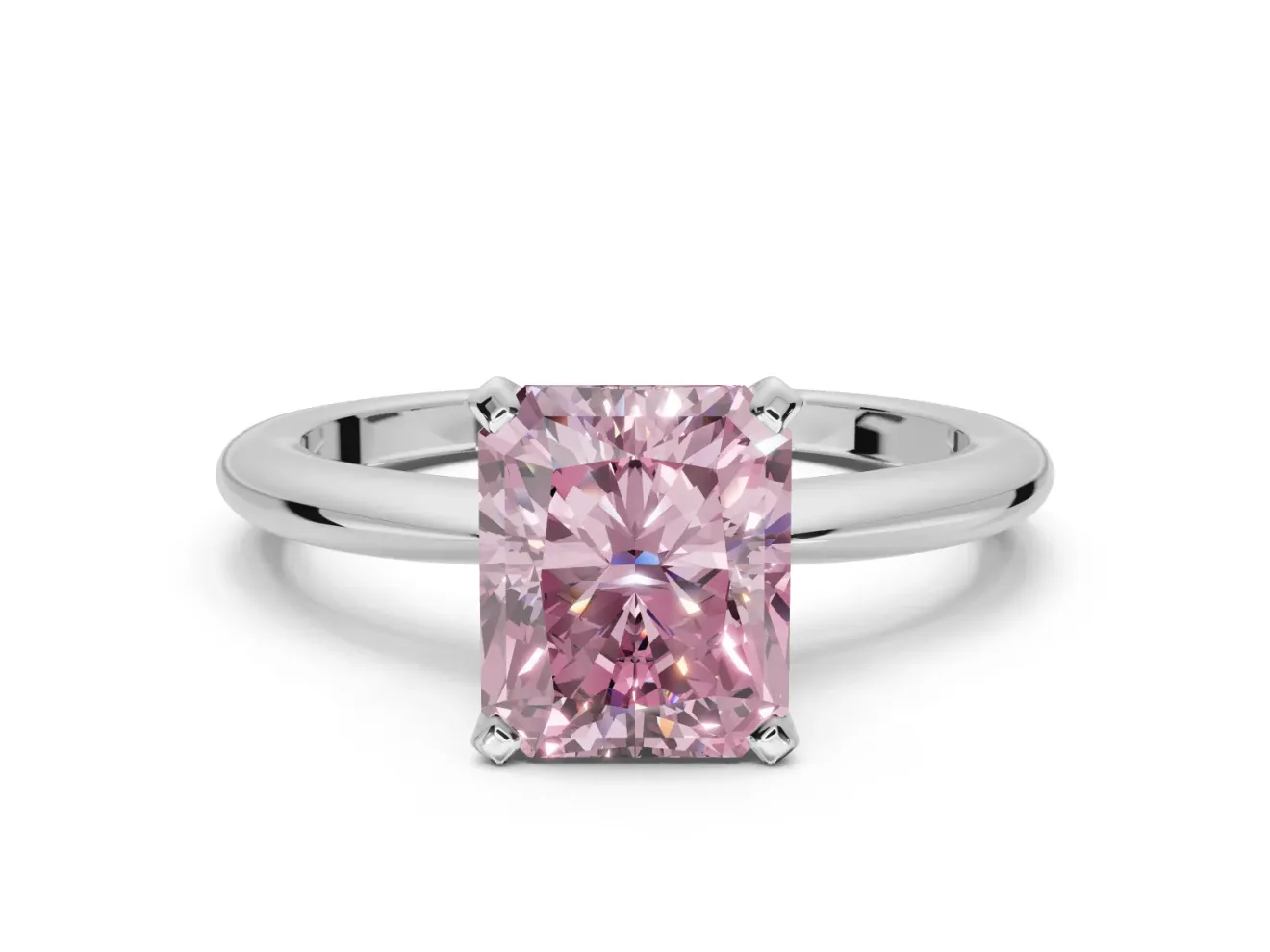 Radiant Cut Solitaire Engagement Ring Setting for a Fancy Pink Lab-Grown Diamond | Tapered Plain Band | Sterling Silver