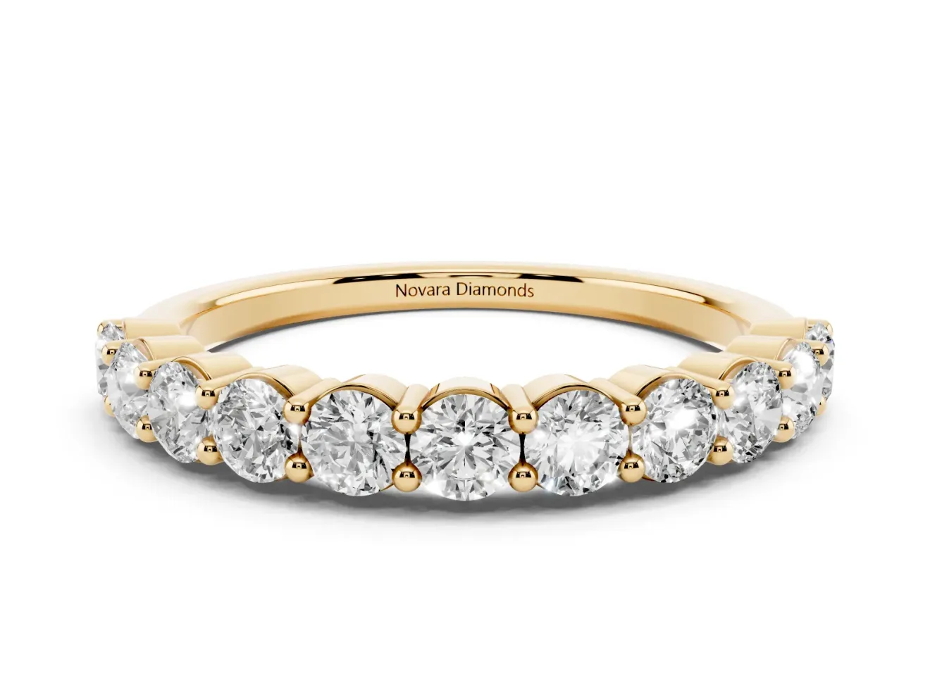 Round Lab-Grown Diamond Prong Set Half Eternity Wedding Band | Raised Row | Yellow Gold