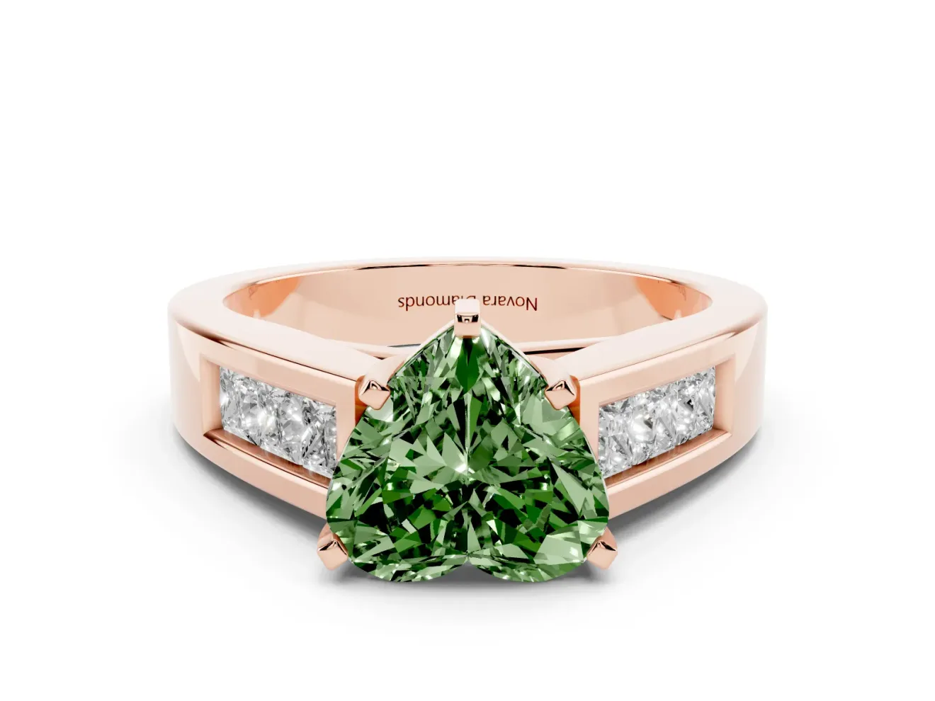 Heart-Shaped Channel-Set Engagement Ring Setting for a Fancy Green Lab-Grown Diamond | Rose Gold