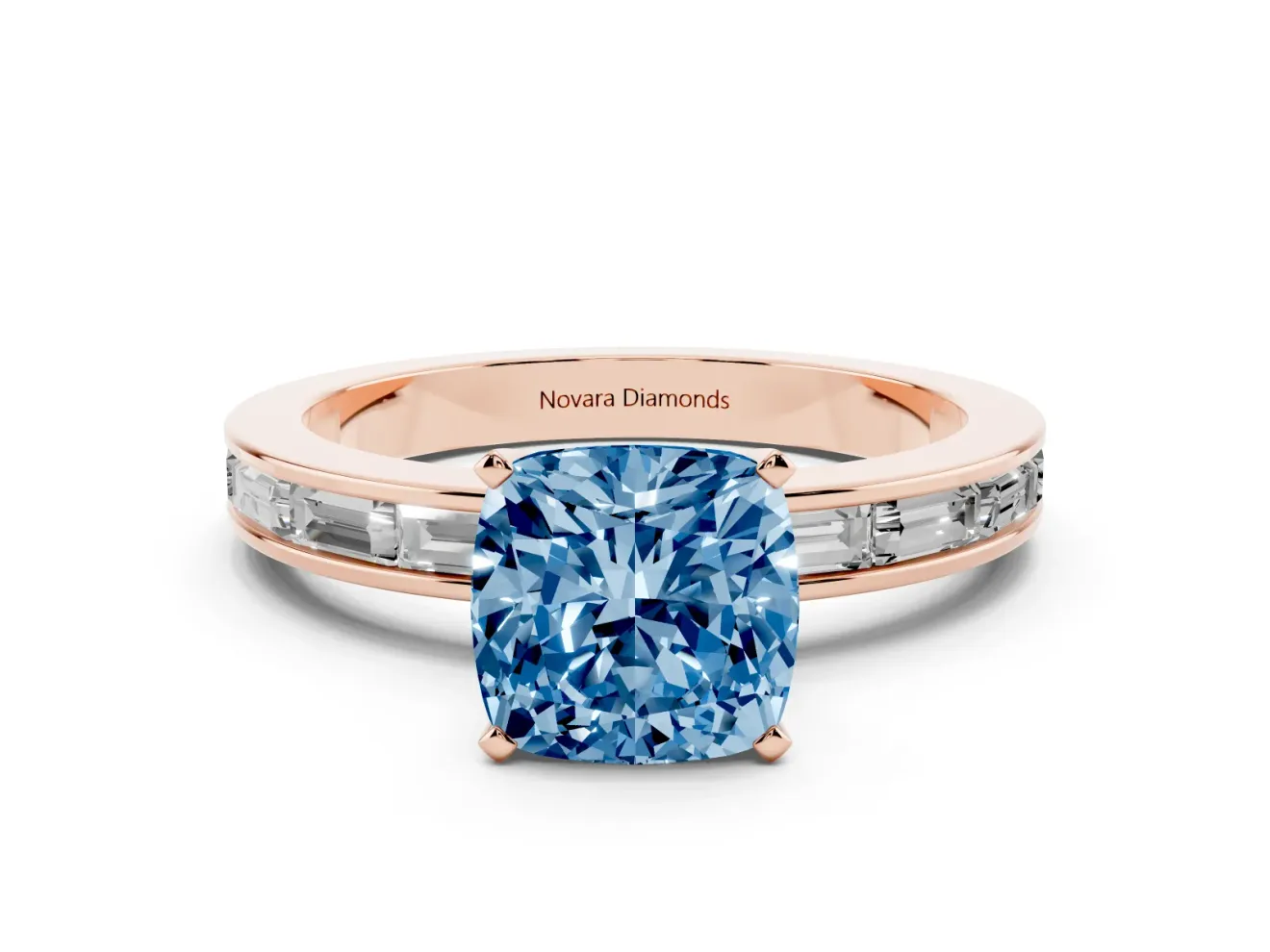 Cushion Cut Channel Set Engagement Ring Setting for a Fancy Blue Lab-Grown Diamond | Rose Gold