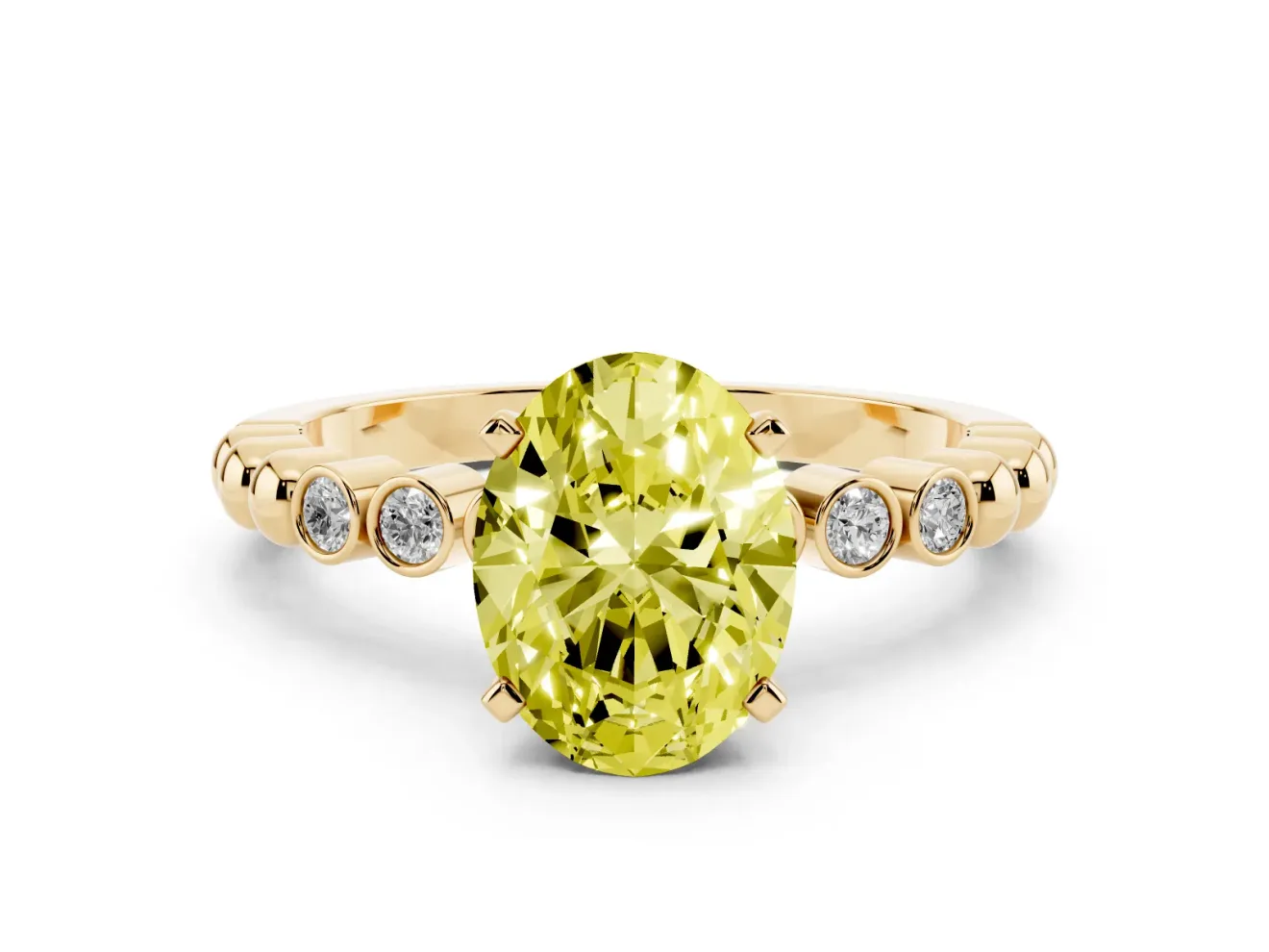 Oval Beaded Solitaire Engagement Ring Setting for a Fancy Yellow Lab-Grown Diamond | Yellow Gold