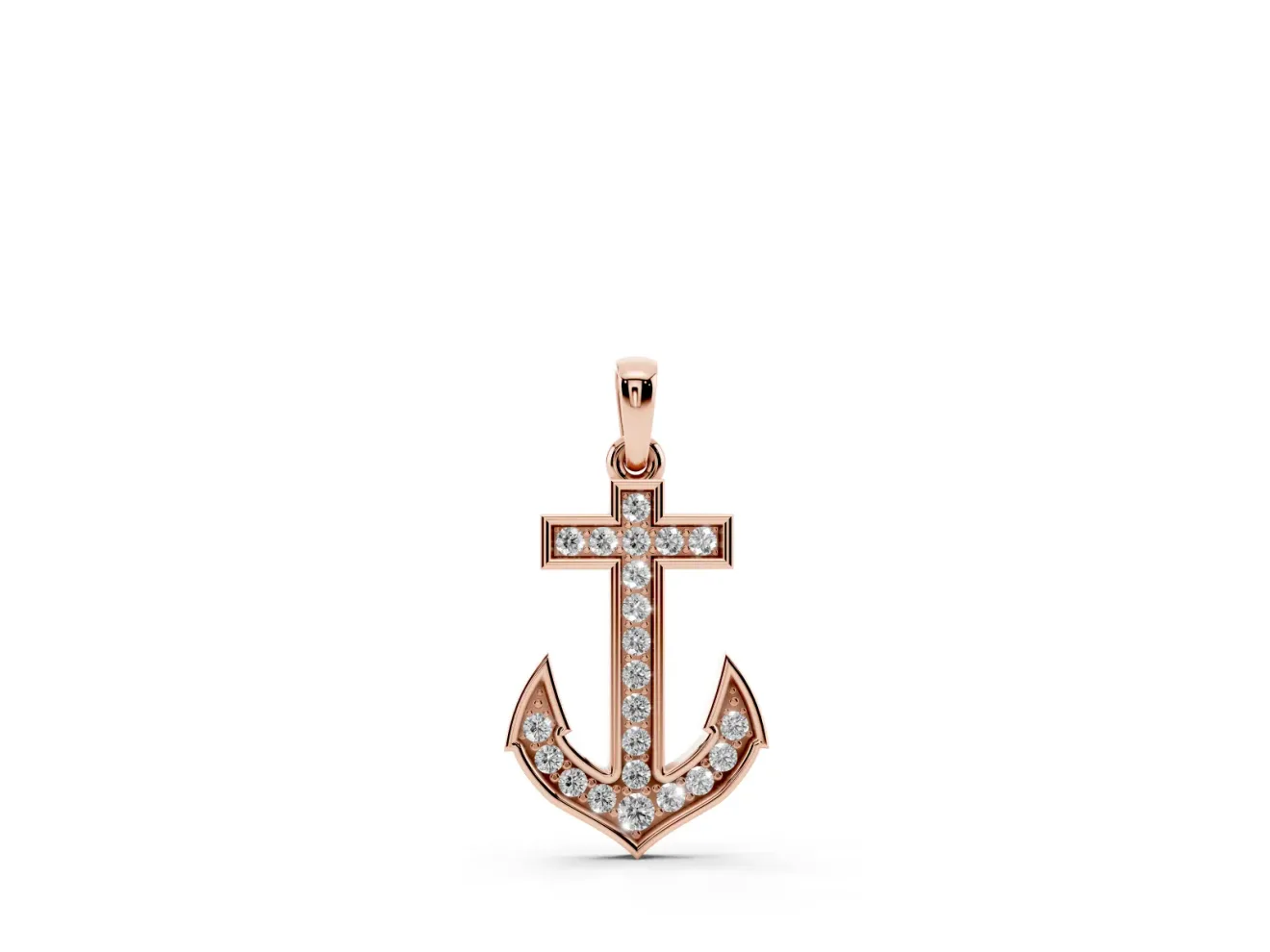 Round Lab-Grown Diamond Pavé Anchor Pendant Necklace | Pointed Flukes | Rose Gold