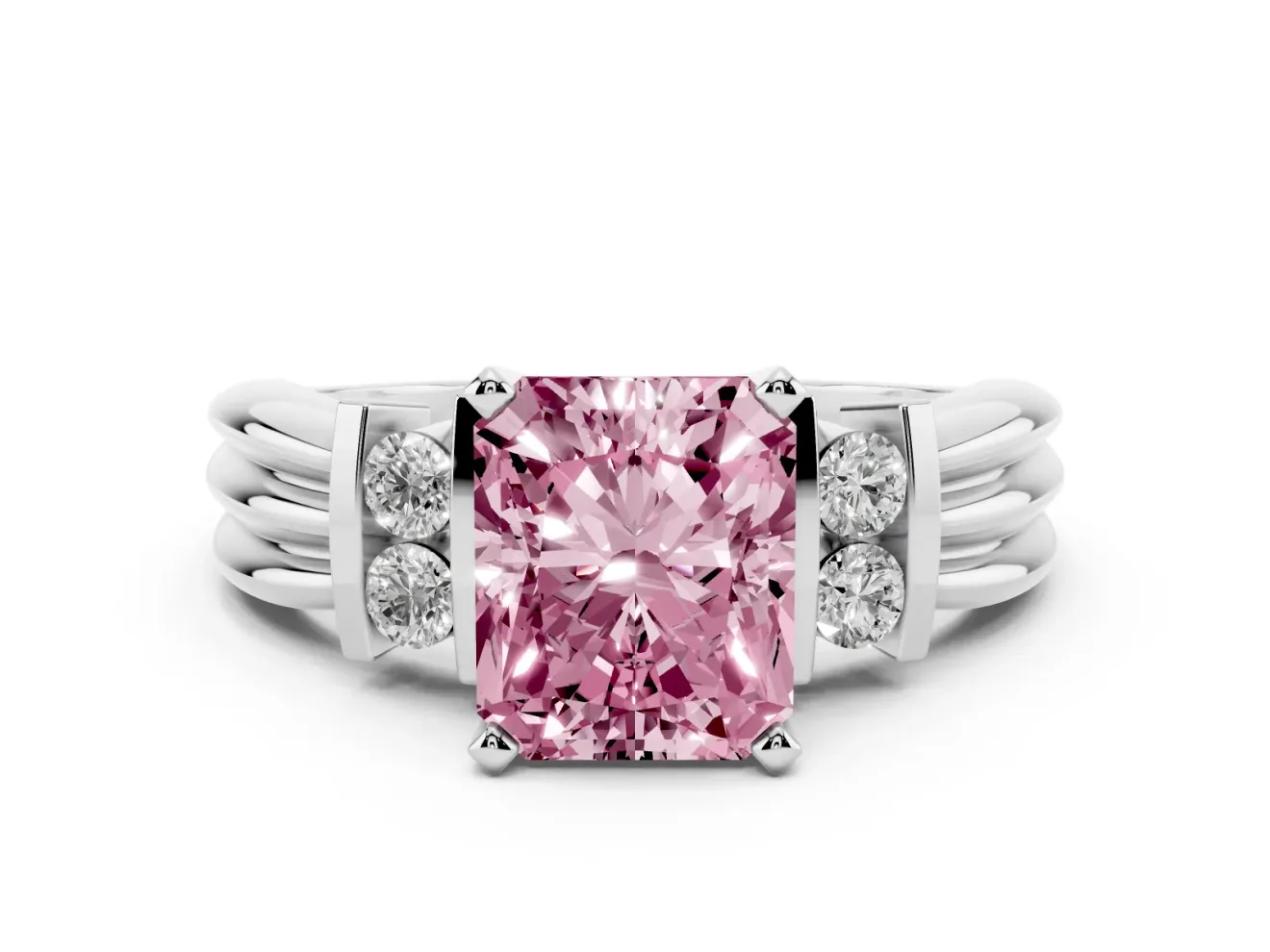Radiant Cut Bar-Set Engagement Ring Setting for a Fancy Pink Lab-Grown Diamond | White Gold