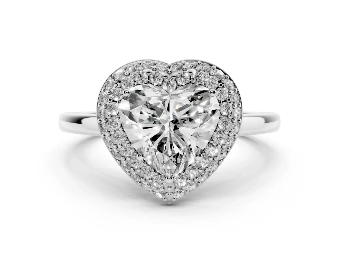 Heart Cut Diamond Halo Engagement Ring Set in Platinum with Solitaire Band and Prong Setting