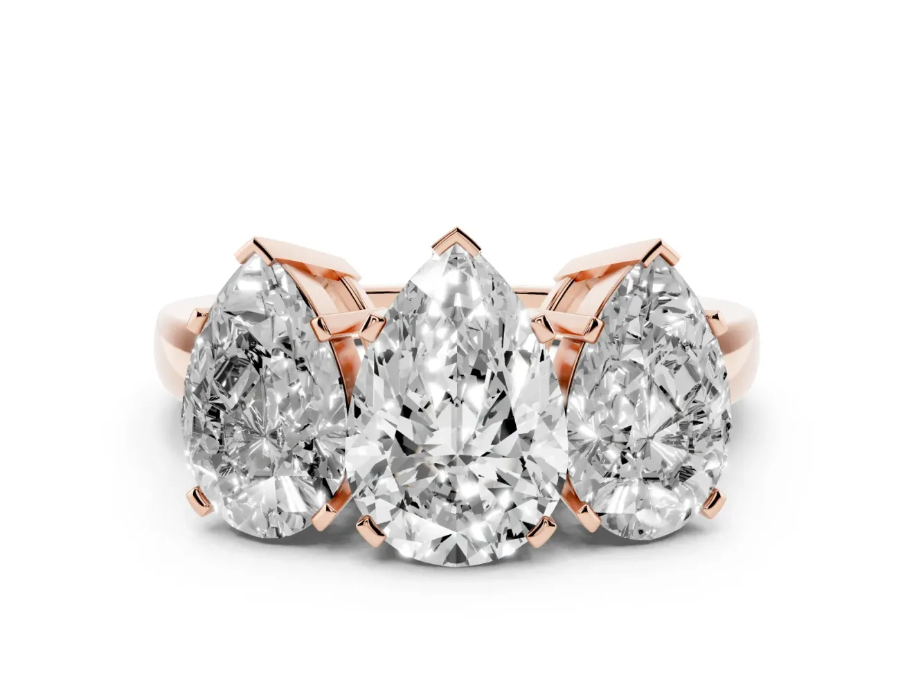 Pear-Shaped Three Stone Engagement Ring Setting | Large Side Stones | Rose Gold