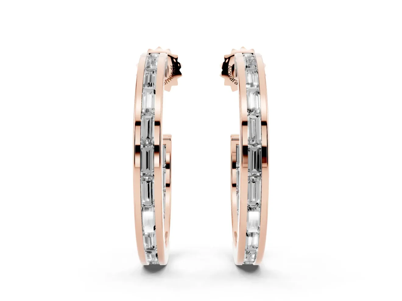 Baguette Lab-Grown Diamond Channel-Set Hoop Earrings | End-to-End Row | Rose Gold