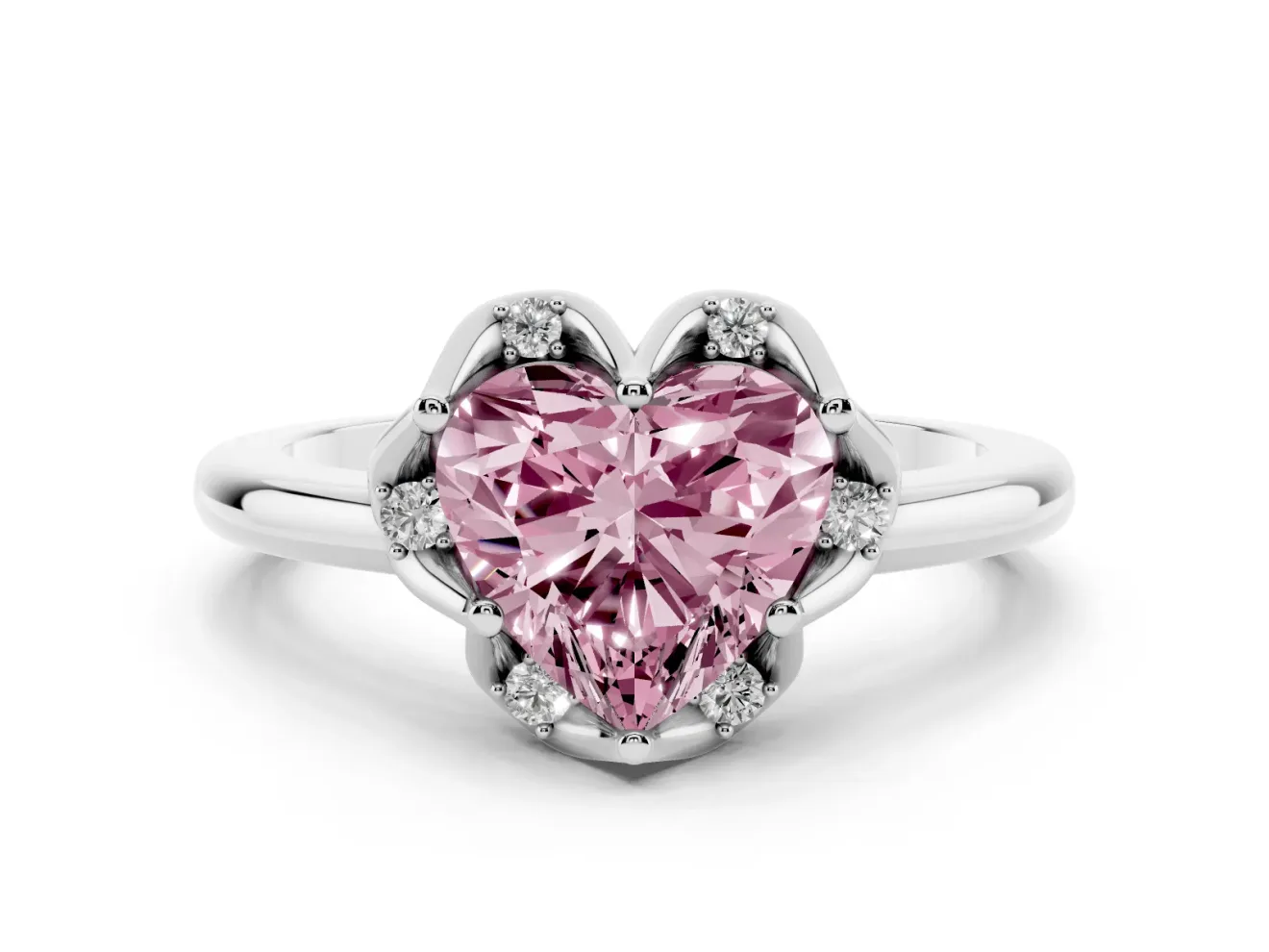 Heart-Shaped Petal Halo Engagement Ring Setting for a Fancy Pink Lab-Grown Diamond | Platinum