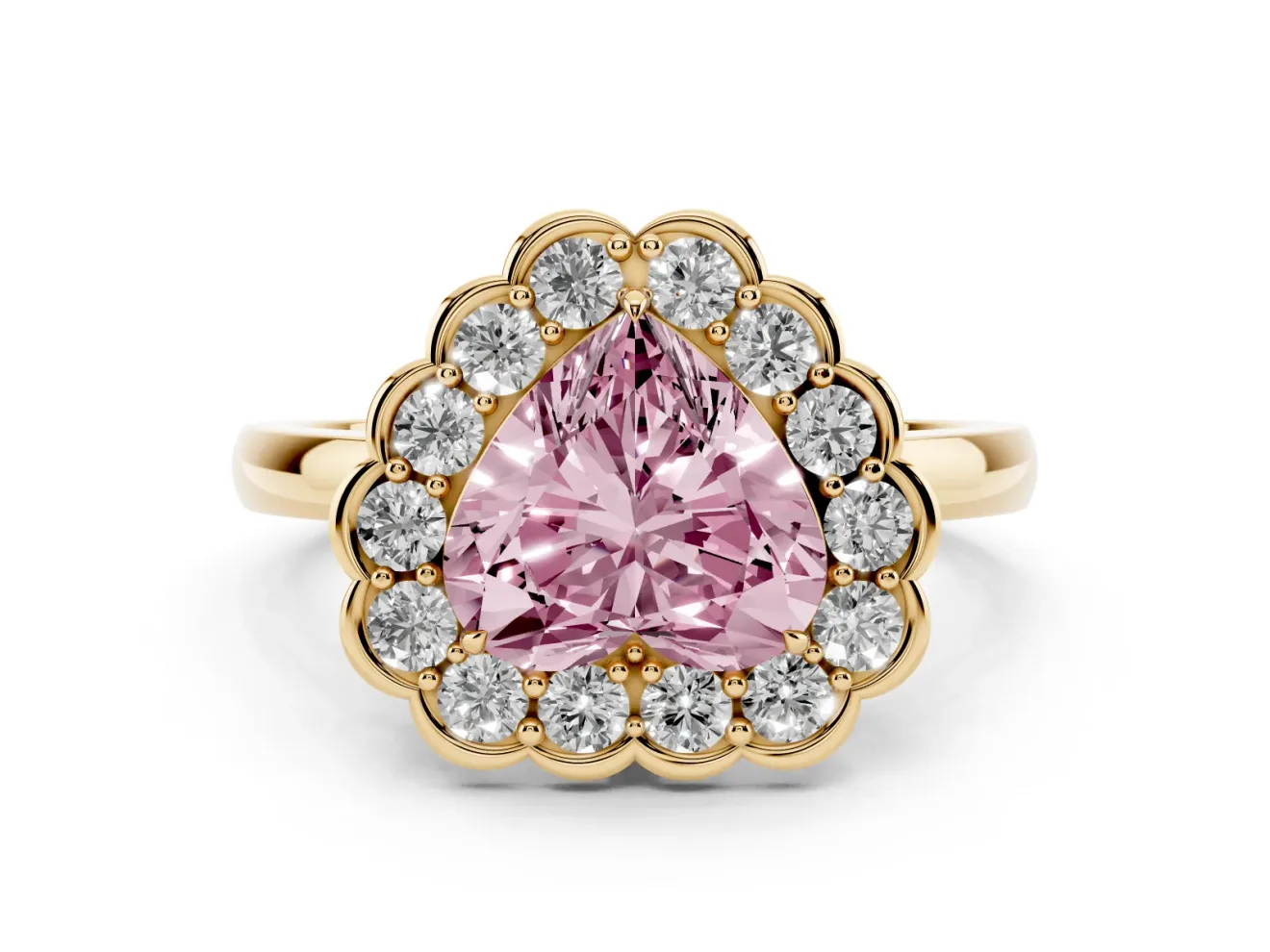 Heart-Shaped Halo Engagement Ring Setting for a Fancy Pink Lab-Grown Diamond | Yellow Gold - Design NV-24719