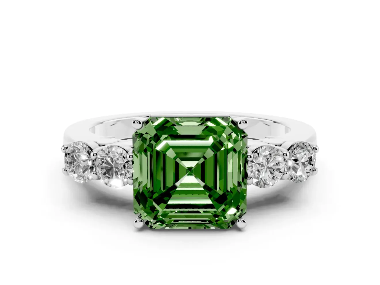 Asscher Cut 5 Stone Engagement Ring Setting for a Fancy Green Lab-Grown Diamond | Sterling Silver