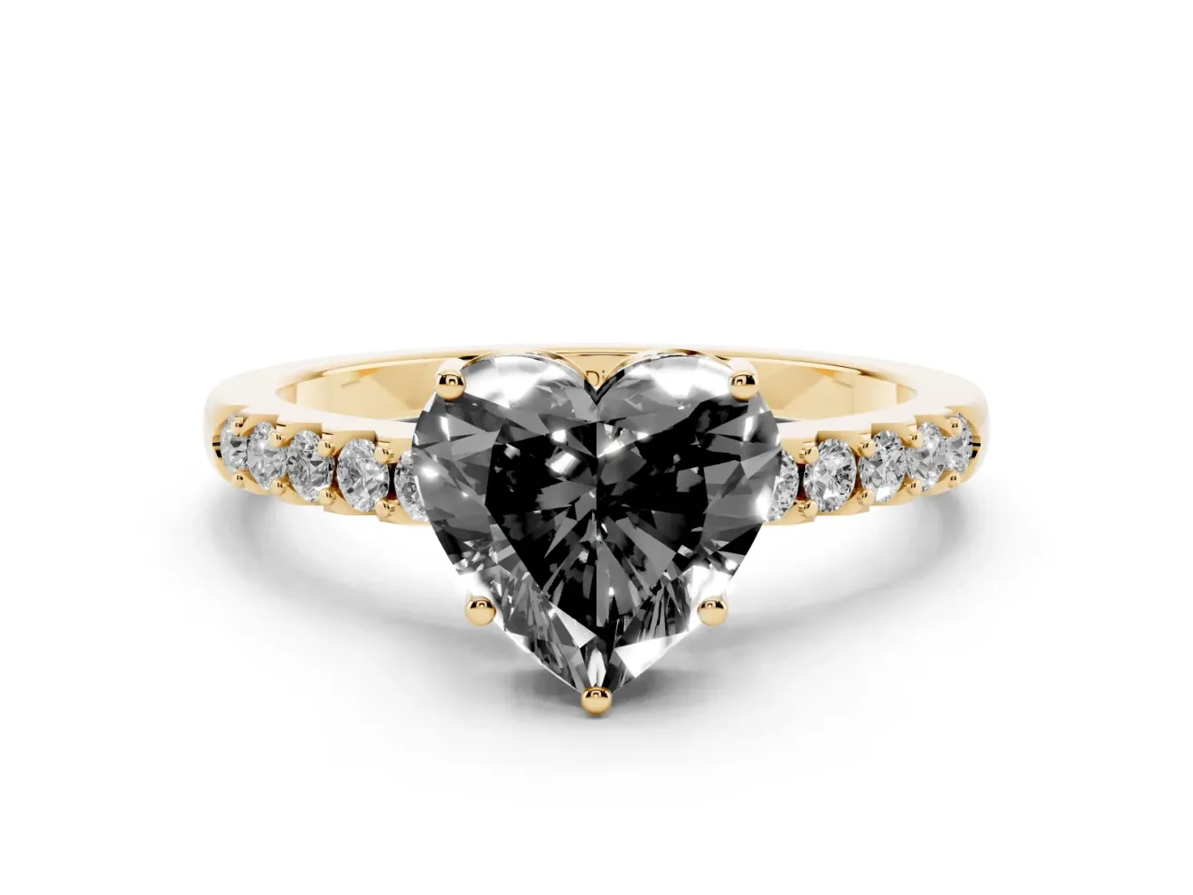Heart-Shaped Hidden Halo Engagement Ring Setting for a Black Center | Yellow Gold