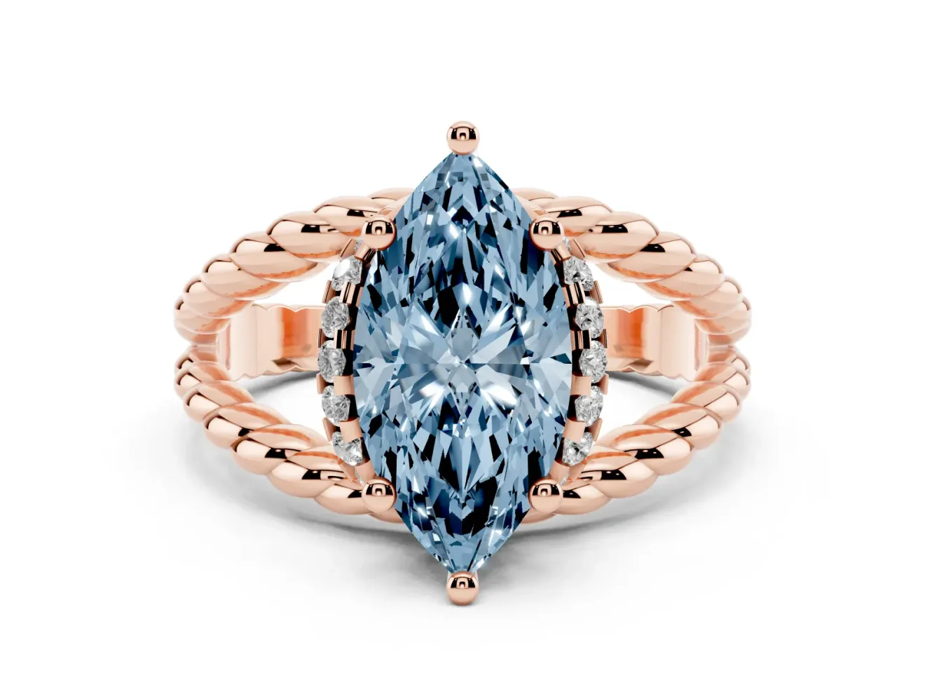 Marquise Rope Split Shank Engagement Ring Setting for a Fancy Blue Lab-Grown Diamond | Rose Gold