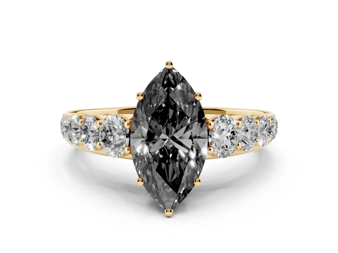 Marquise Engagement Ring Setting for a Black Center | Yellow Gold