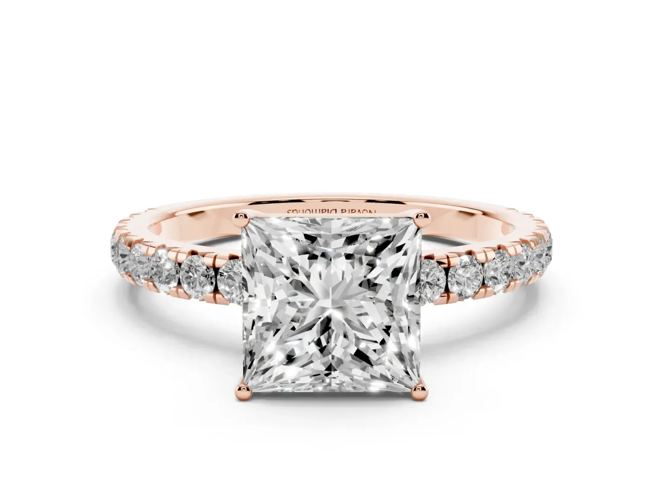 Princess Cut Pave Engagement Ring Setting | Shared Prong Band | Rose Gold