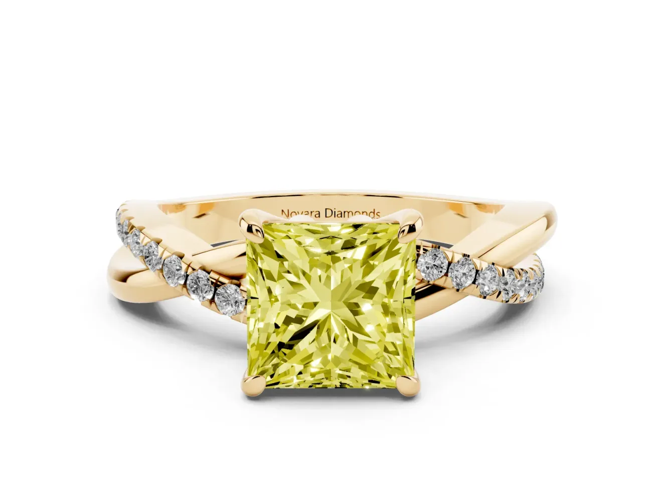 Princess Cut Twist Engagement Ring Setting for a Fancy Yellow Lab-Grown Diamond | Yellow Gold