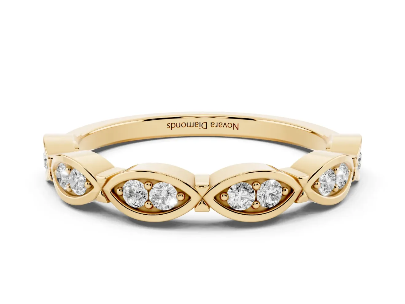 Marquise Diamond Smooth Bezel Eternity Band Set in Yellow gold with Full Circle of Stones