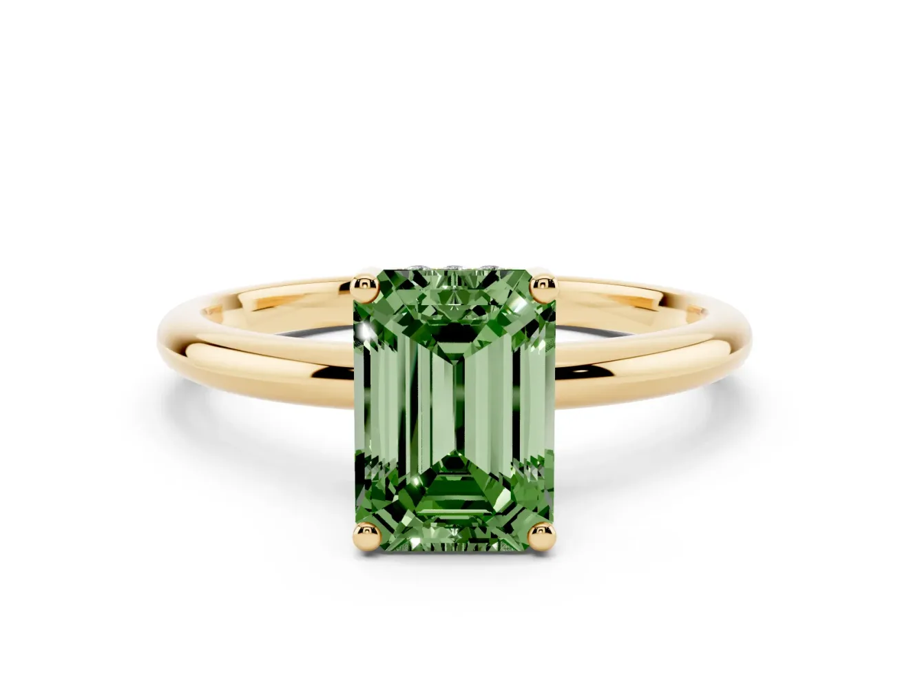 Emerald Cut Hidden Halo Engagement Ring Setting for a Fancy Green Lab-Grown Diamond | Plain Band | Yellow Gold