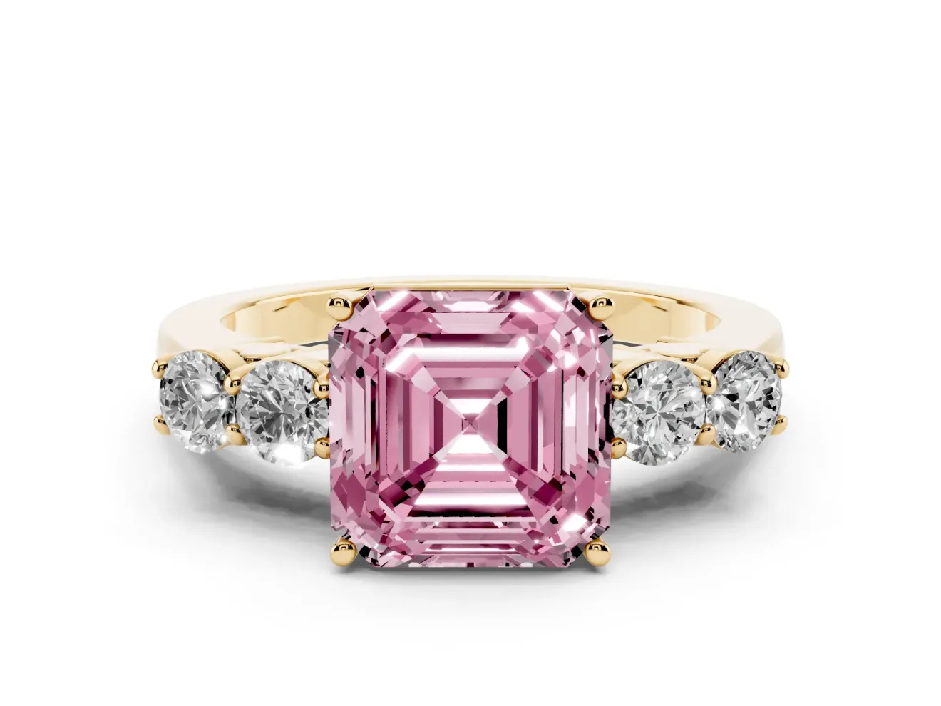 Asscher Cut 5 Stone Engagement Ring Setting for a Fancy Pink Lab-Grown Diamond | Yellow Gold