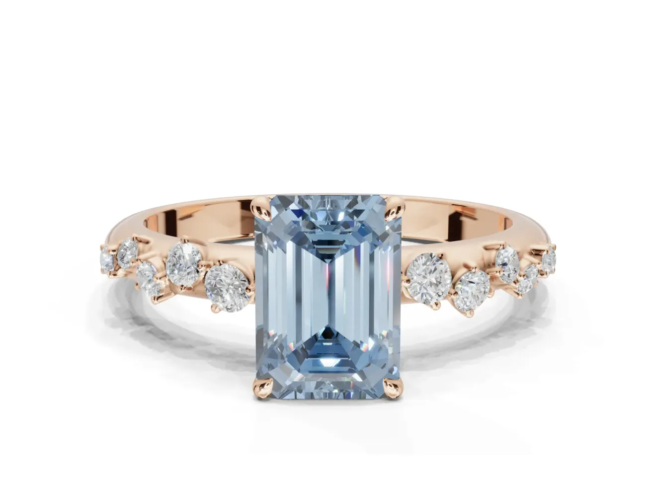 Emerald Cut Graduated Solitaire Engagement Ring Setting for a Fancy Blue Lab-Grown Diamond | Rose Gold