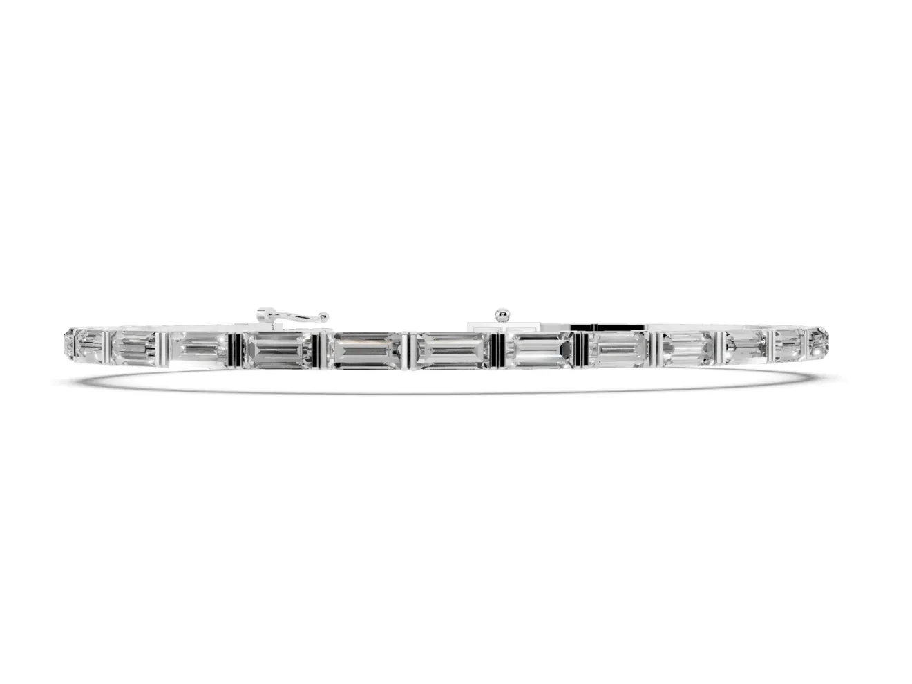 Baguette Lab-Grown Diamond Bar Set Tennis Bracelet | Double Bar Spacers | White Gold