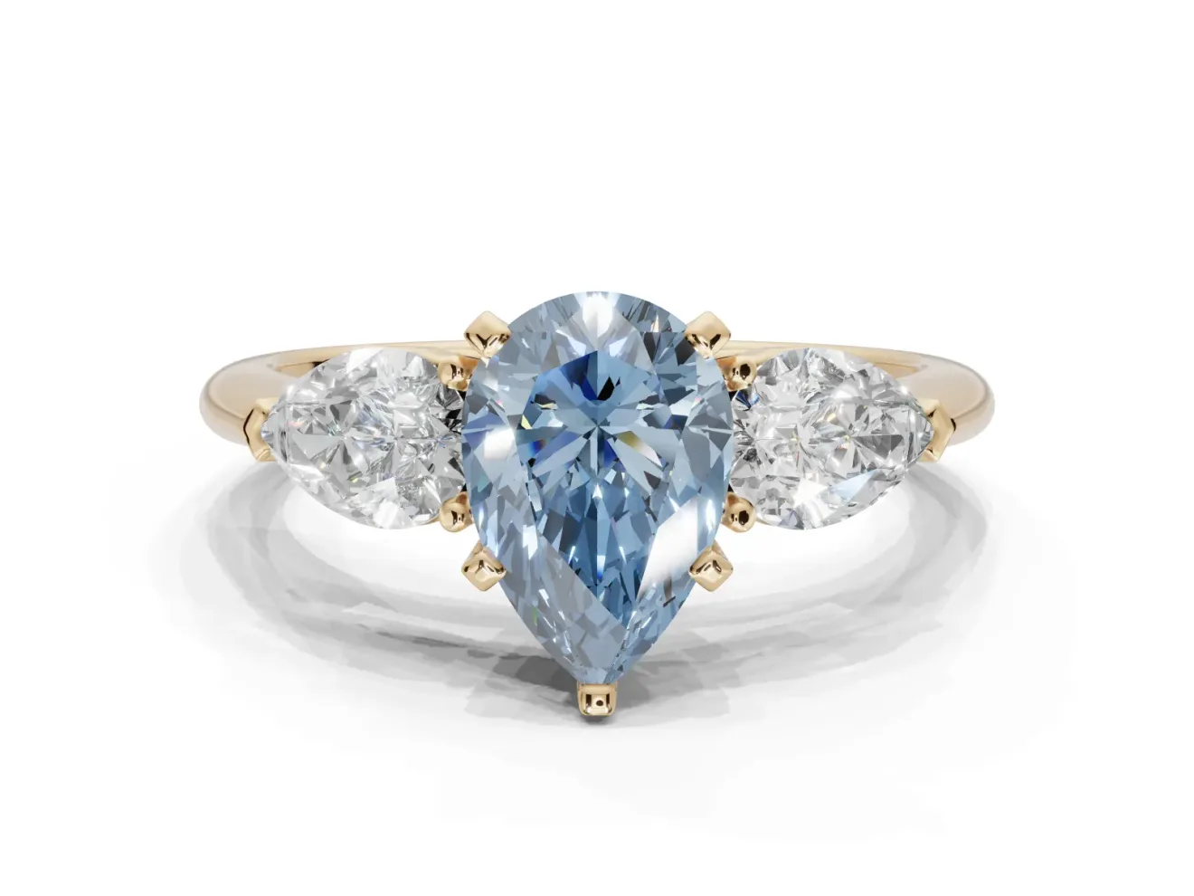 Pear-Shaped 3-Stone Engagement Ring Setting for a Fancy Blue Lab-Grown Diamond | Yellow Gold