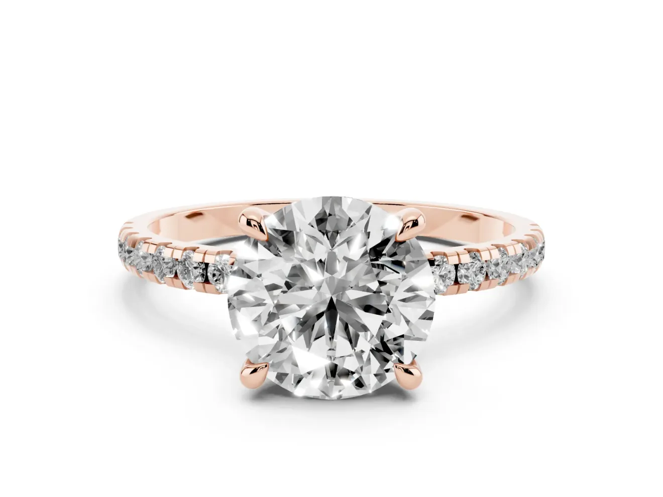 Round Petite Pavé Solitaire Engagement Ring Setting | Slim Band | Rose Gold