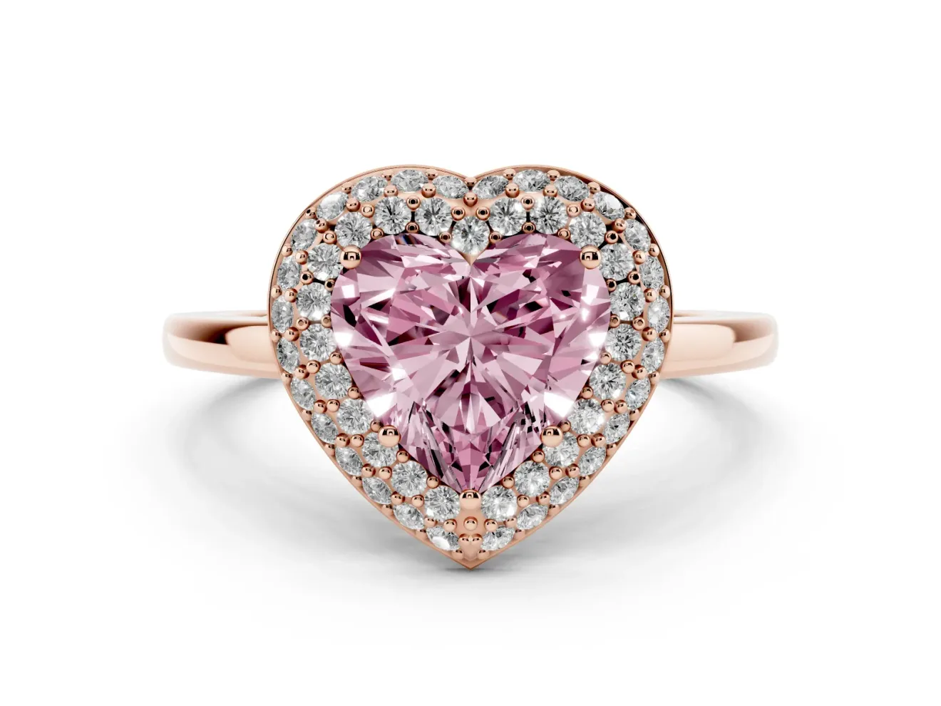 Heart-Shaped Pave Halo Engagement Ring Setting for a Fancy Pink Lab-Grown Diamond | Slim Plain Band | Rose Gold