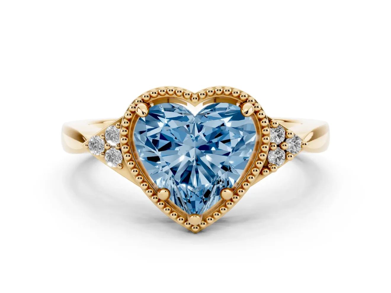Heart-Shaped Milgrain Frame Engagement Ring Setting for a Fancy Blue Lab-Grown Diamond | Yellow Gold