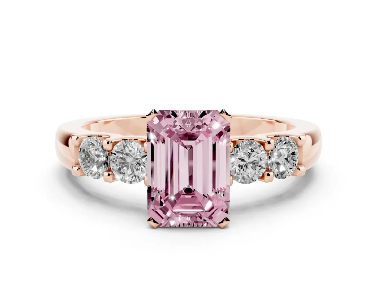 Emerald Cut Five Stone Engagement Ring Setting for a Fancy Pink Lab-Grown Diamond | Rose Gold