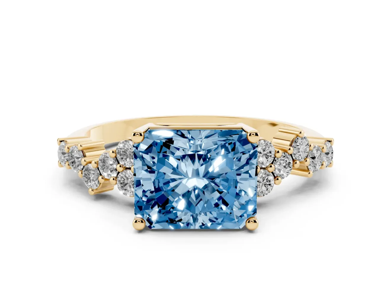 Radiant Cut Accented Engagement Ring Setting for a Fancy Blue Lab-Grown Diamond | Yellow Gold