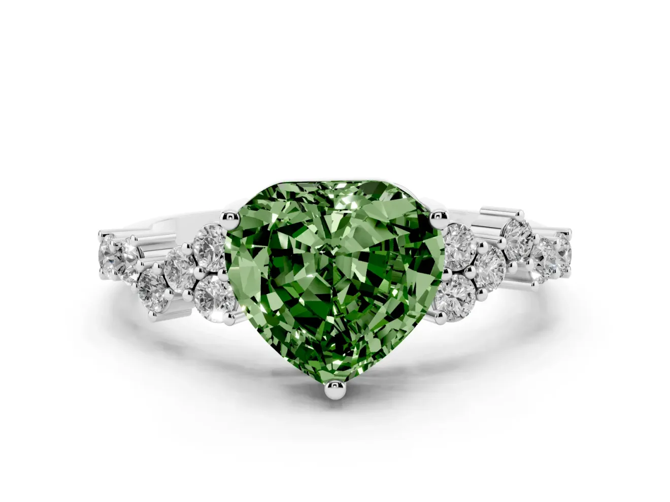 Heart-Shaped Accented Engagement Ring Setting for a Fancy Green Lab-Grown Diamond | White Gold
