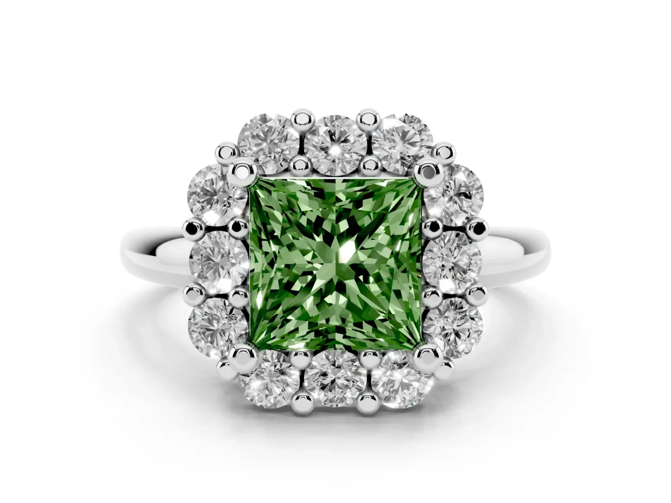 Princess Cut Halo Engagement Ring Setting for a Fancy Green Lab-Grown Diamond | Sterling Silver - Design NV-24726
