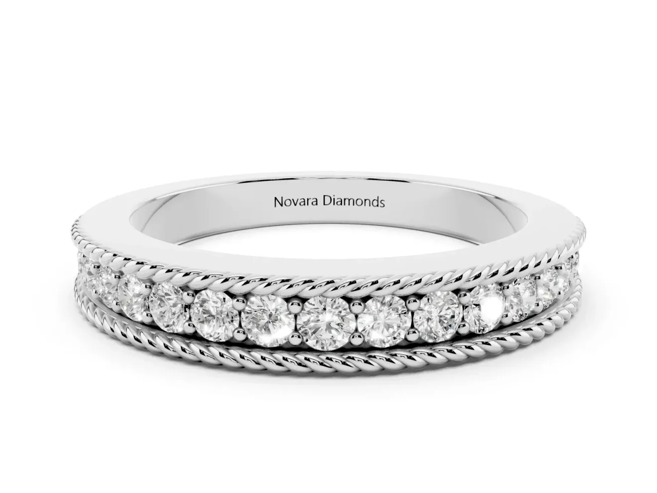 Round Diamond Channel Band Set in Platinum with Milgrain Edges