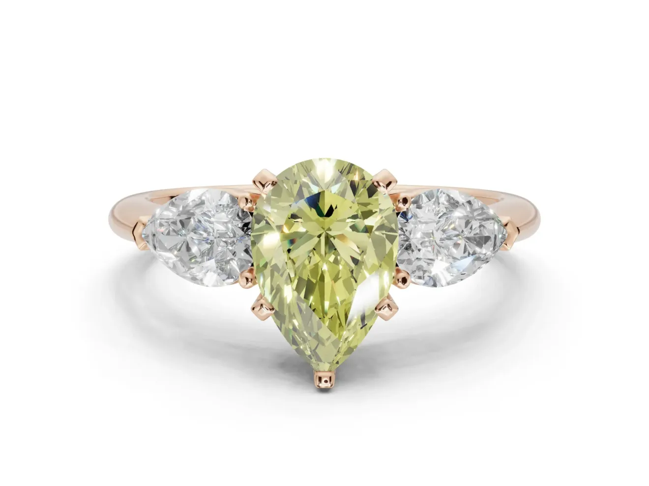 Pear-Shaped 3-Stone Engagement Ring Setting for a Fancy Yellow Lab-Grown Diamond | Rose Gold