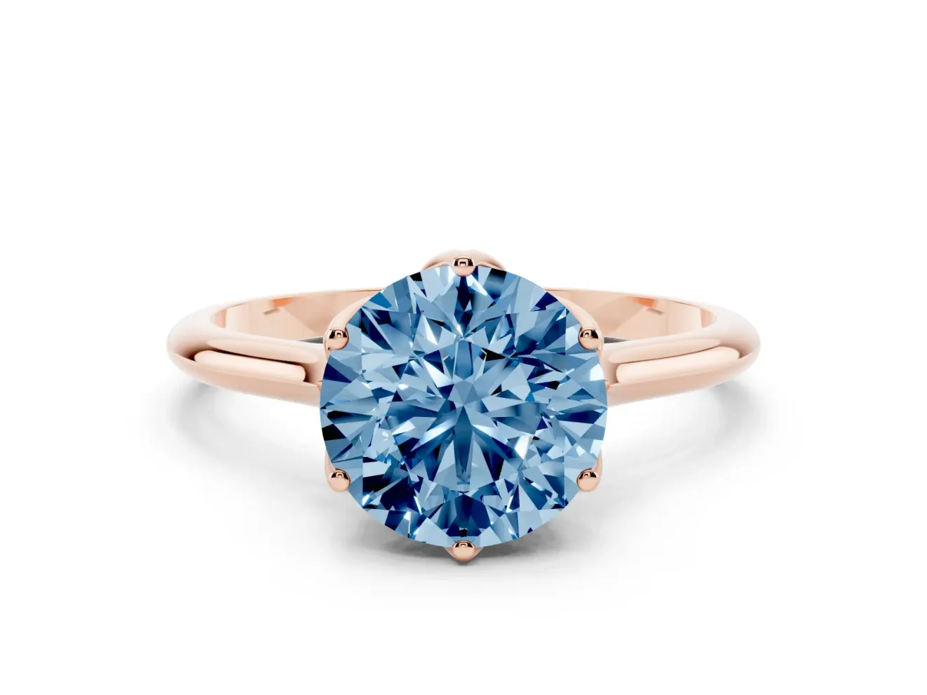 Fancy Blue Round Cut Diamond Solitaire Cathedral Ring Set in Rose gold with Prong Setting