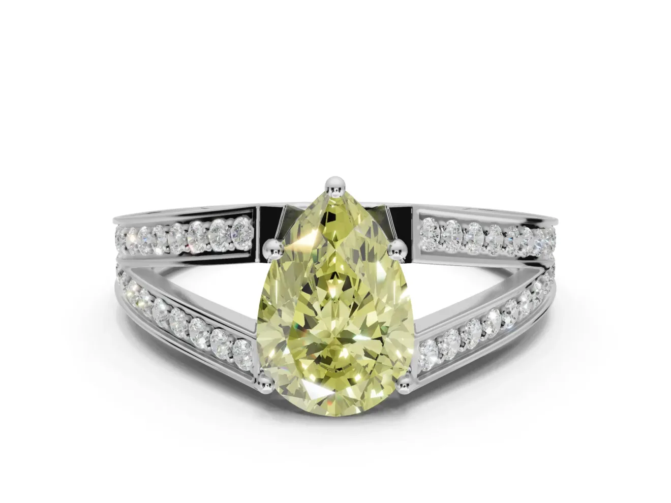 Pear-Shaped Split Shank Pavé Engagement Ring Setting for a Fancy Yellow Lab-Grown Diamond | Platinum